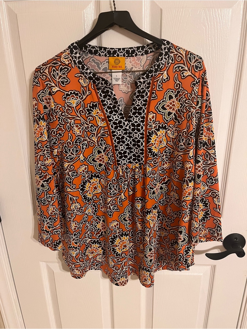 Ruby Rd. Fall Orange and Black Print Tunic